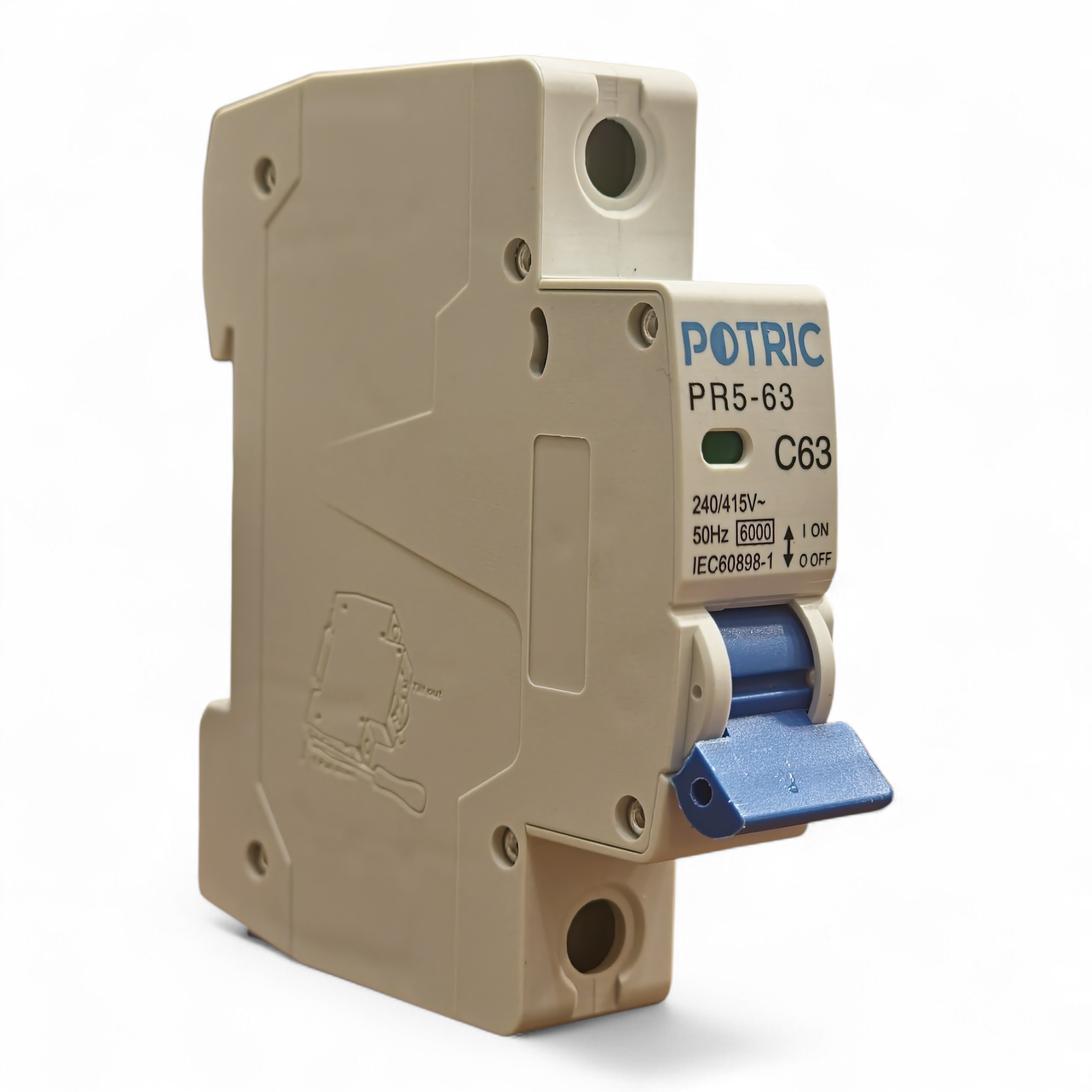 Potric PR5 1 Pole 63A Miniature Circuit Breaker Side View