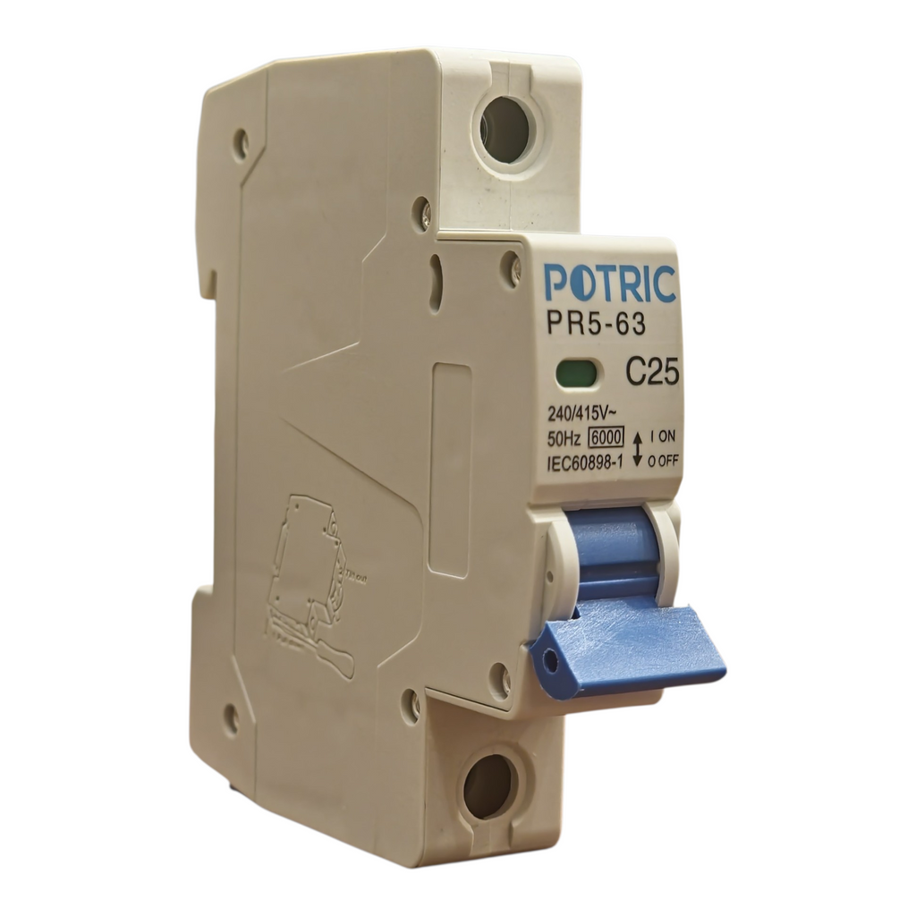 Potric PR5 1 Pole 25A Miniature Circuit Breaker Side View