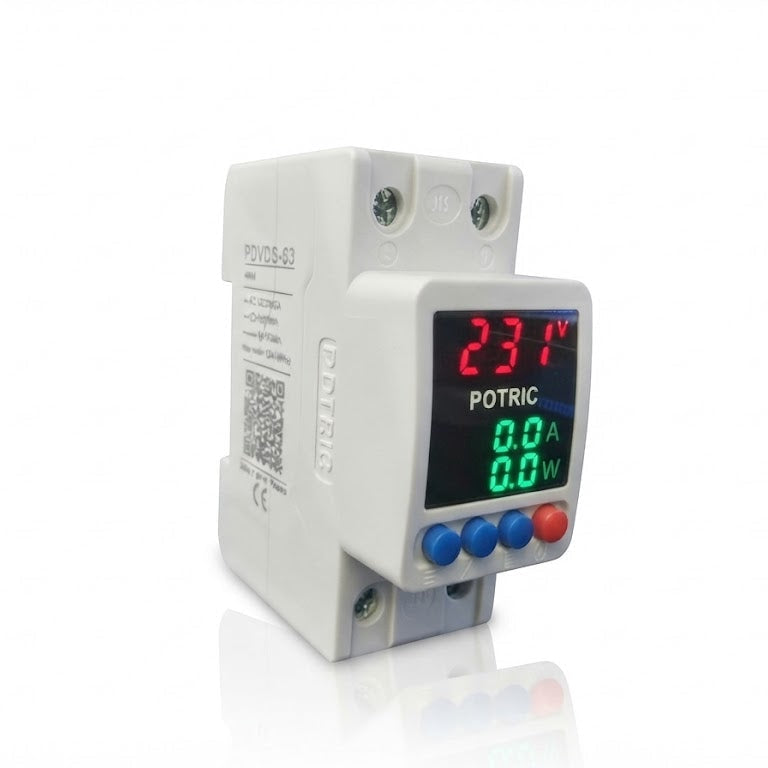 Potric_63A_digital_voltage_protector_with_dual_display_front_view