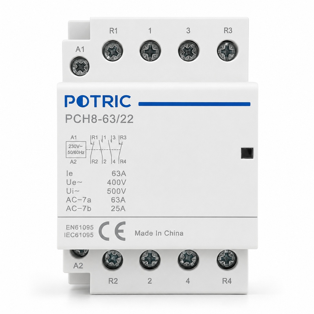 Potric PCH8 Series Silent AC Contactor 4 Pole 63A 2NO+2NC