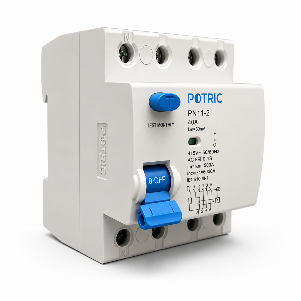 PN11 RCBO, 4 Pole, 30mA, 240V, Residual Current & Overcurrent Protection