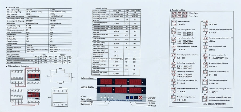 Potric POVD 3-phase digital voltage protector 100A dayasheet