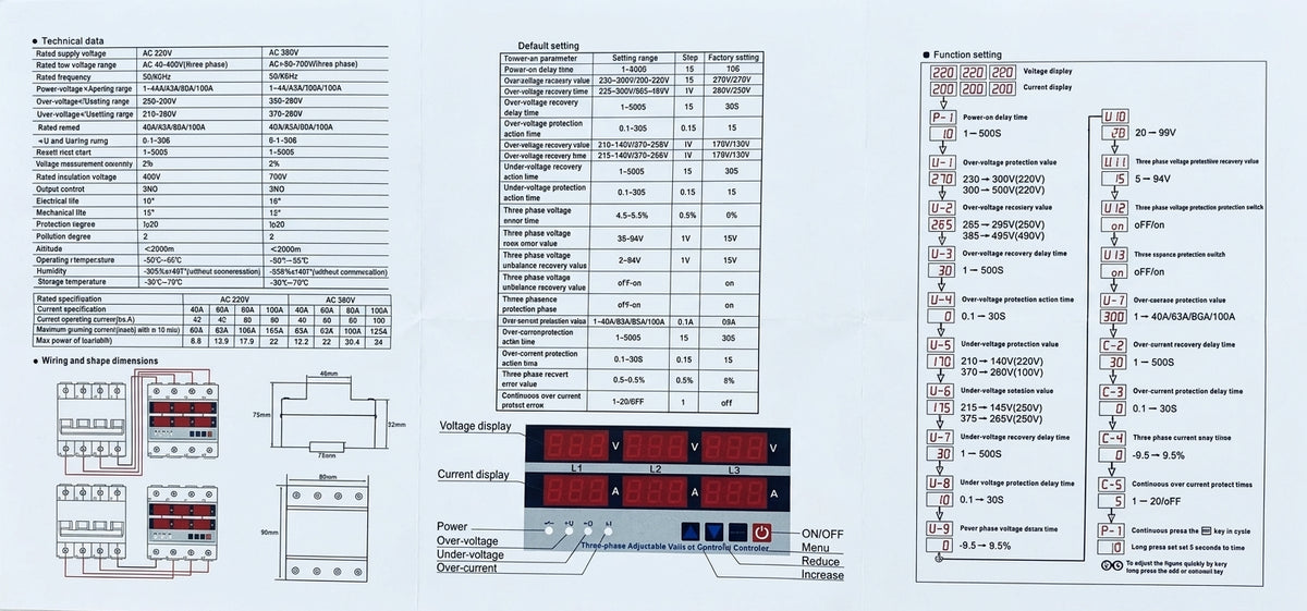 Potric POVD 3-phase digital voltage protector 100A dayasheet
