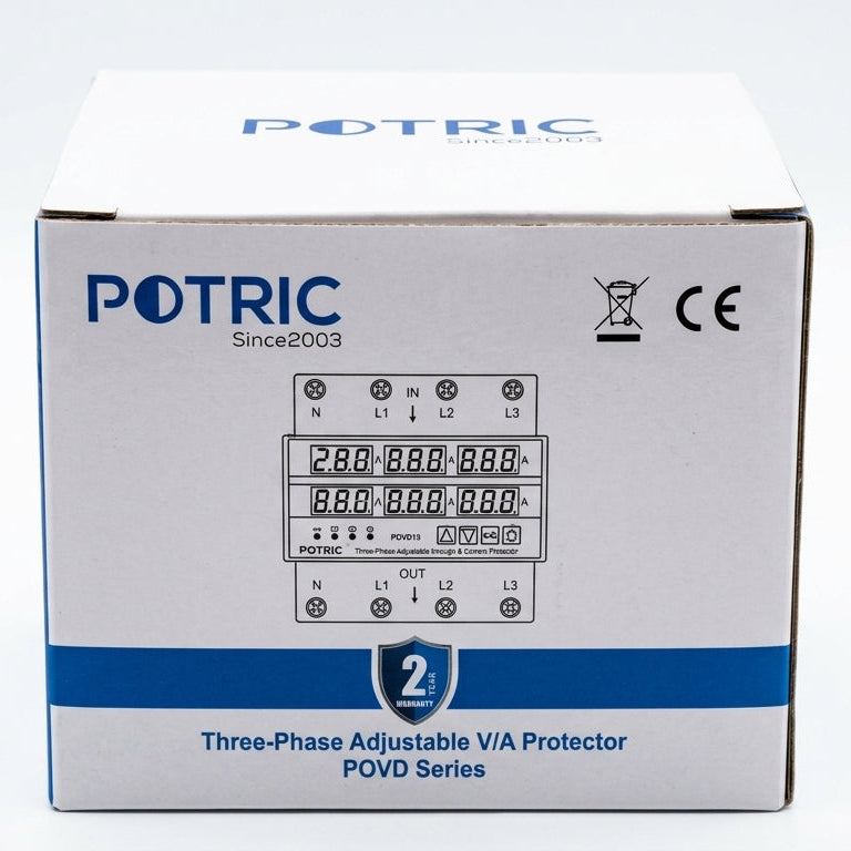 Potric POVD 3-phase digital voltage protector 100A packaging