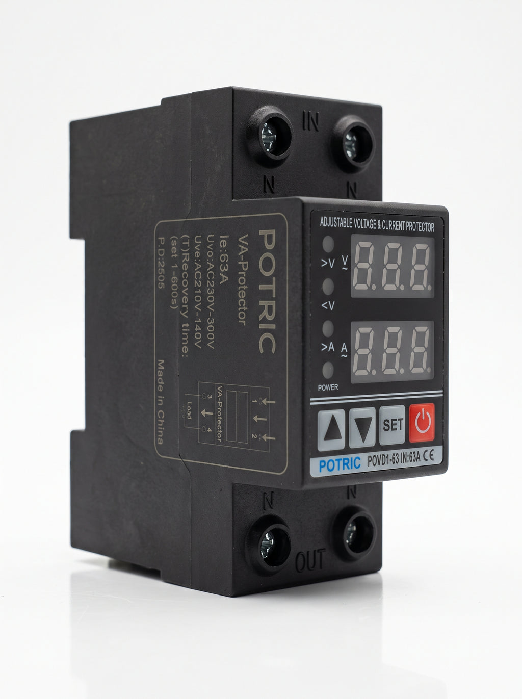 Digital Voltage Protector 63A, Dual Display, Over/Under Voltage & Over Current, 220V AC