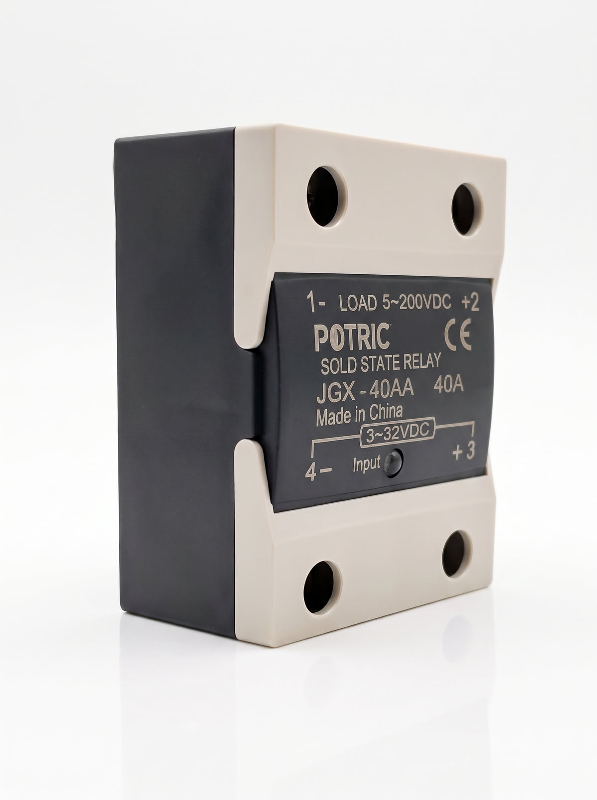 Potric JGX-40AA solid state relay side view with mounting base