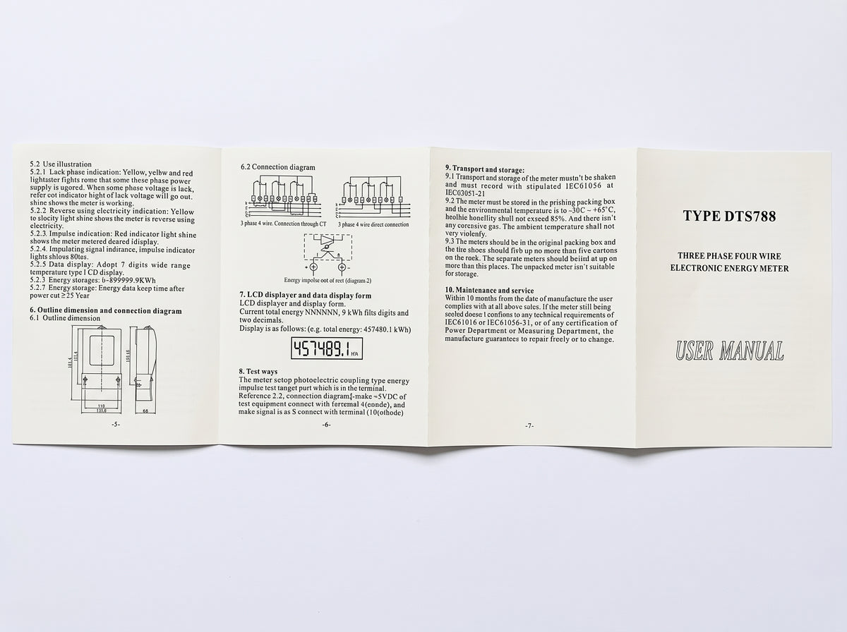 Direct connection and current transformer (CT) wiring diagram schematic for the Potric DTS788 meter1.