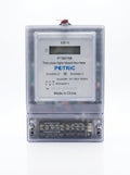 Front view of the Potric DTS788 three-phase four-wire electronic energy meter featuring LCD display and phase indicator lights.