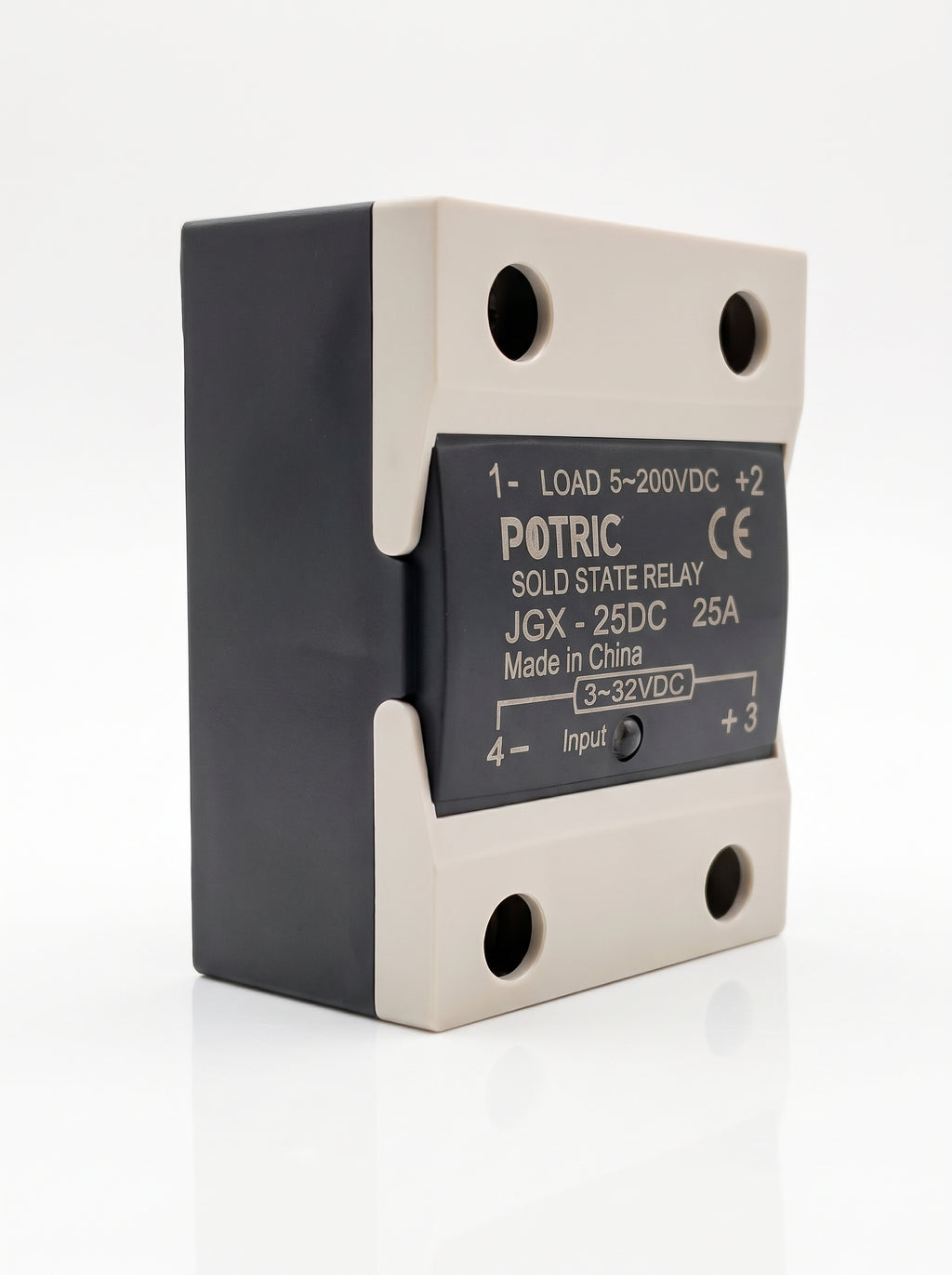 Potric JGX-DC solid state relay side view with mounting base