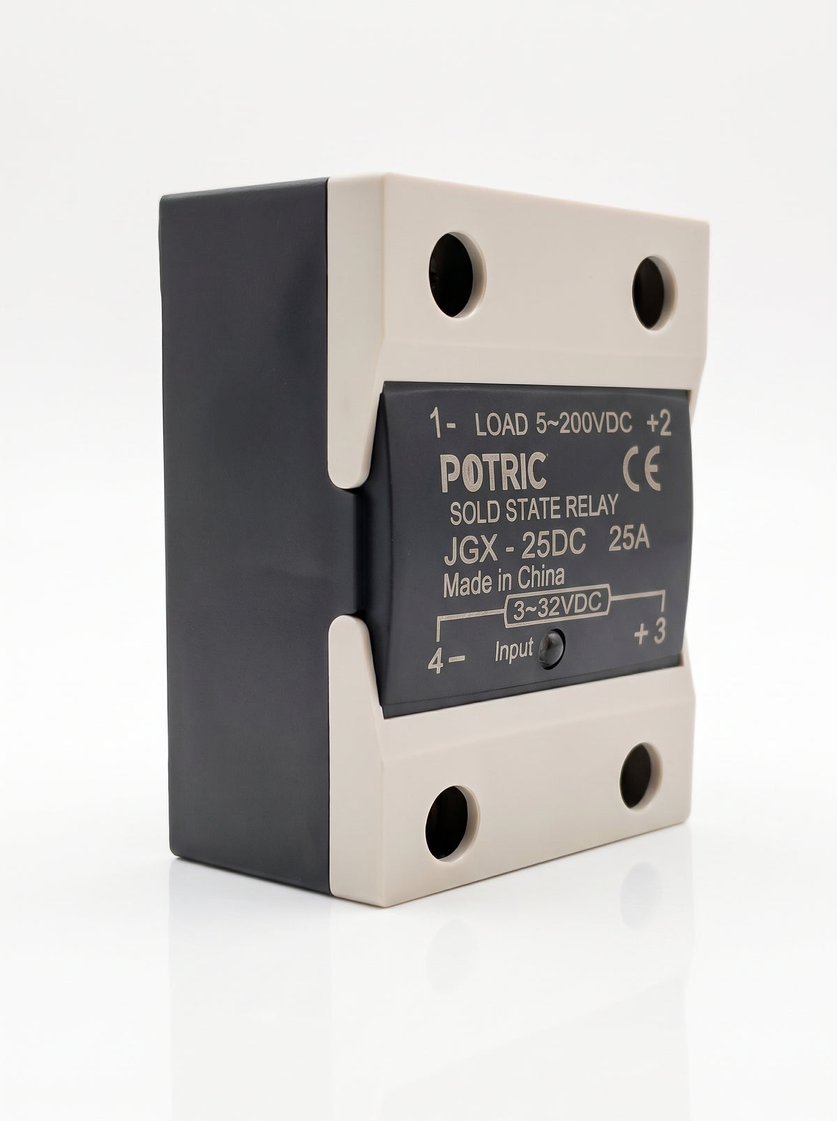 Potric JGX-DC solid state relay side view with mounting base